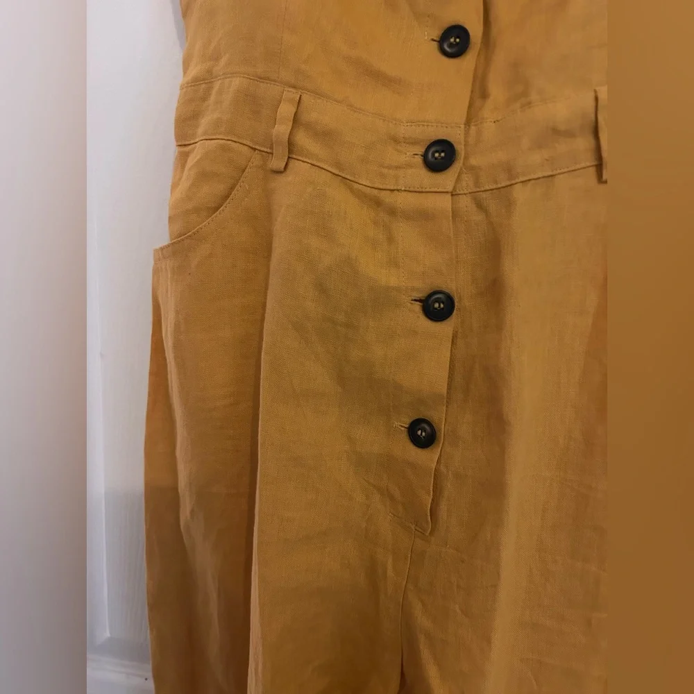 REFORMATION Wide Leg Linen Jumpsuit in Mustard Yellow - Size 8